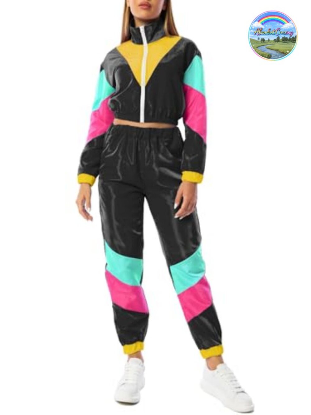 Women's 2 Piece Windbreaker Tracksuit Set Crop Zip Long Sleeve Polyester